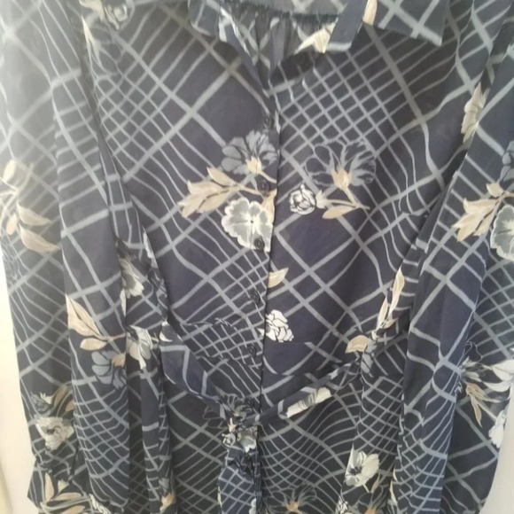 Modcloth Blue Floral Semi  Sheer Dress Belted XL - Picture 5 of 11